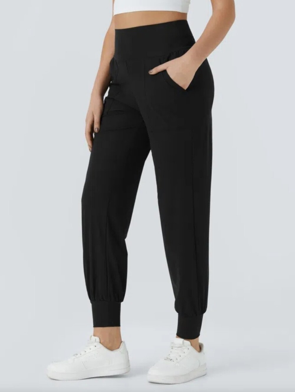 Halara High-waisted Plain Side Pocket Casual Joggers Small Tall Black